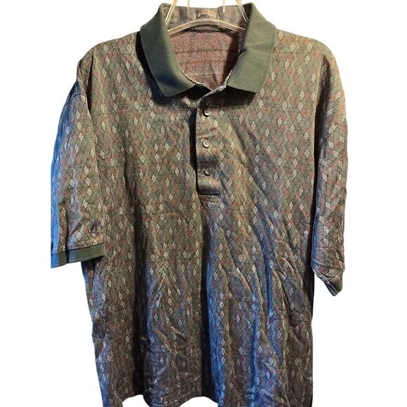 Descente Men’s L Polo Shirt Golf Gray Abstract Geometric Cascade Outdoor Travel - Picture 1 of 11